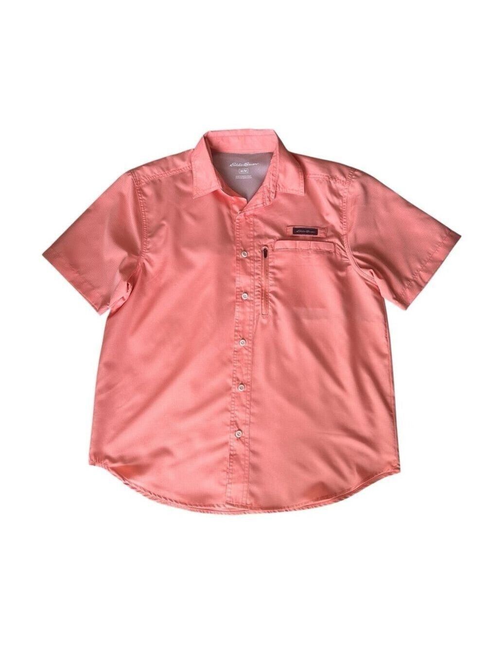 Eddie Bauer Men's Short Sleeve Woven Tech Shirt Medium Coral Button Down - Picture 1 of 6